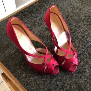 Louboutin red satin shoes